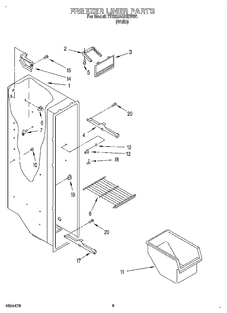 FREEZER LINER Diagram and Parts List for 7TS22AQXEW00  Estate Refrigerator