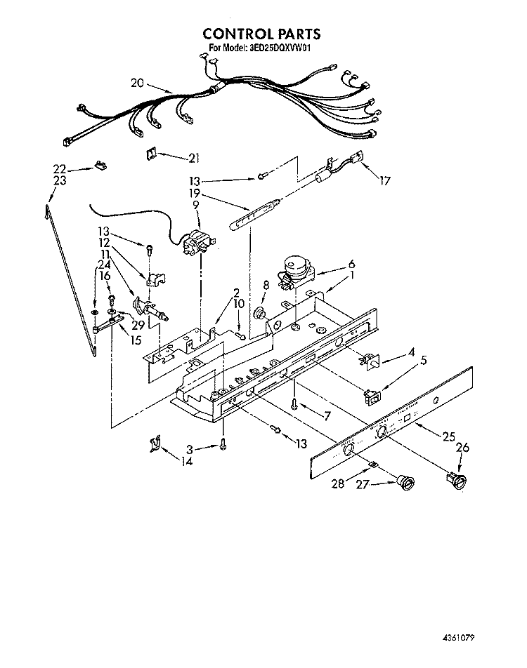 CONTROL Diagram and Parts List for 3ED25DQXVN01  Whirlpool Refrigerator