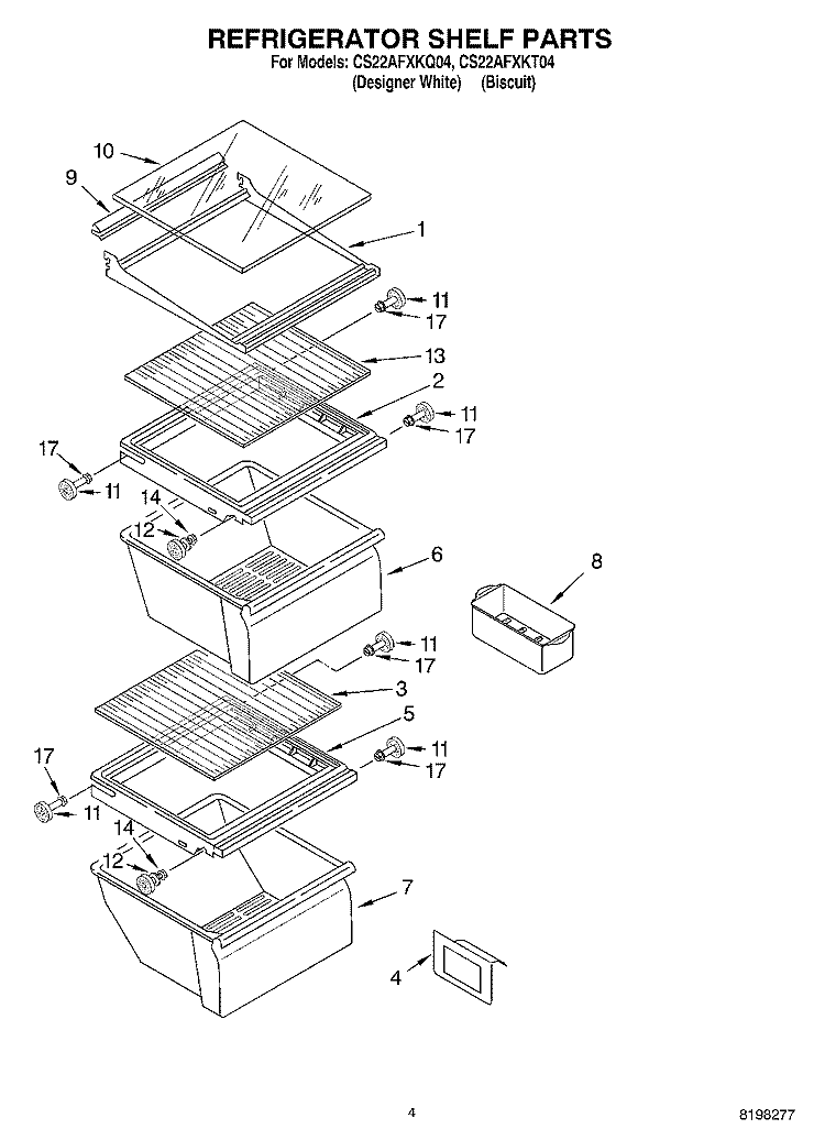 REFRIGERATOR SHELF Diagram and Parts List for CS22AFXKT04  Crosley Refrigerator
