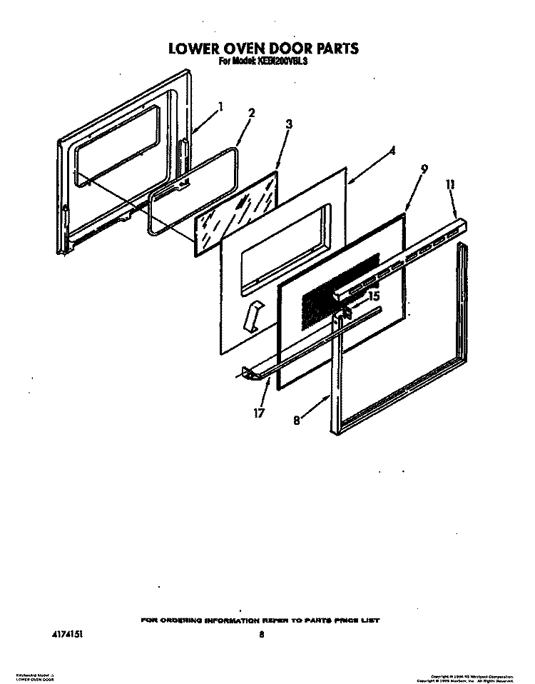 LOWER OVEN DOOR Diagram and Parts List for KEBI200VBL3  KitchenAid Wall Oven