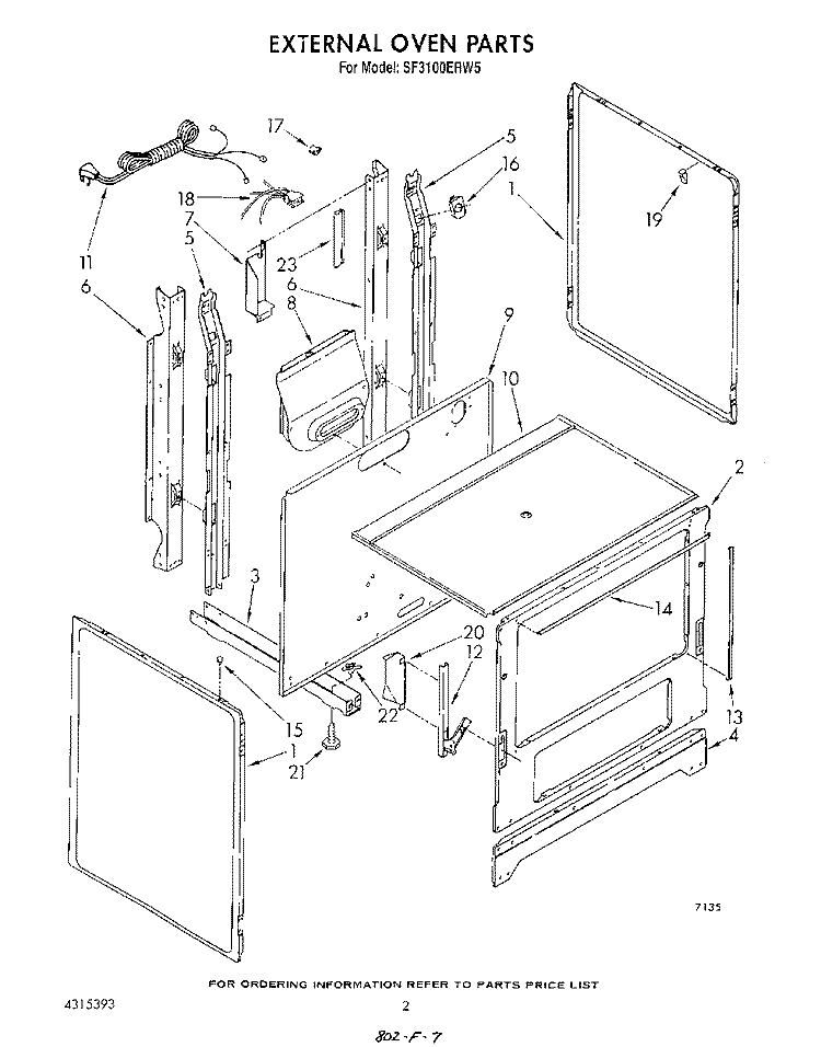 EXTERNAL OVEN Diagram and Parts List for SF3100ERW5  Whirlpool Range