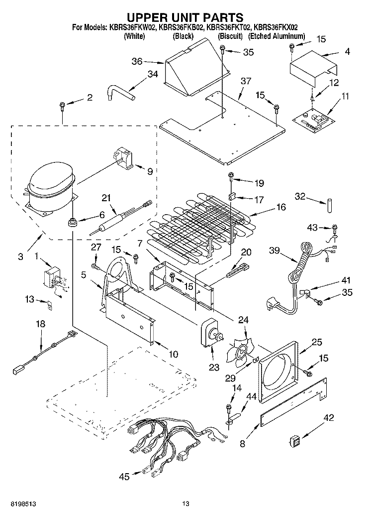 UPPER UNIT PARTS Diagram and Parts List for KBRS36FKX02  KitchenAid Refrigerator