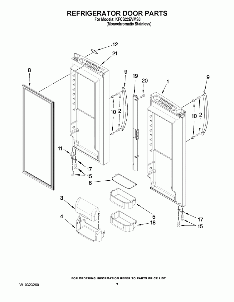 REFRIGERATOR DOOR PARTS Diagram and Parts List for KFCS22EVMS3  KitchenAid Refrigerator
