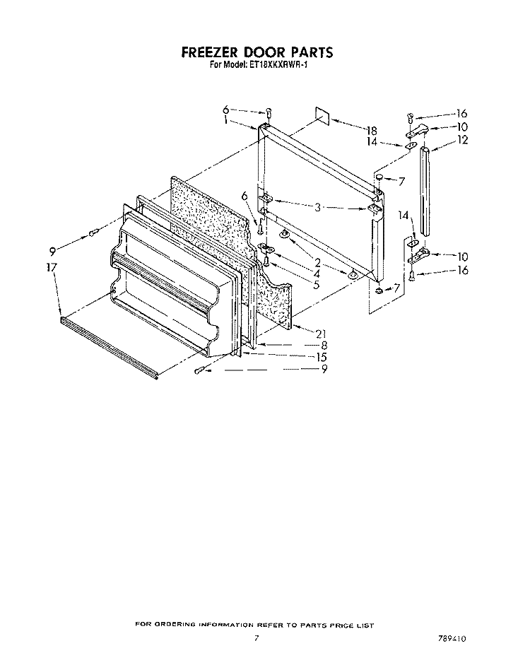 FREEZER DOOR Diagram and Parts List for ET18XKXRWR1  Whirlpool Refrigerator