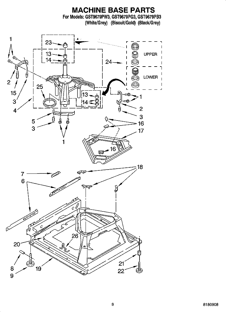 MACHINE BASE PARTS Diagram and Parts List for GST9679PG3  Whirlpool Washer