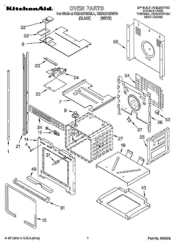 OVEN Diagram and Parts List for KEBS278DWH4  KitchenAid Wall Oven