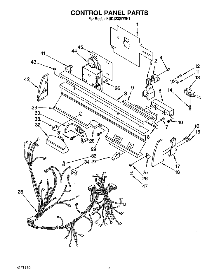 CONTROL PANEL, LIT/OPTIONAL Diagram and Parts List for KUDJ230YWH1  KitchenAid Dishwasher