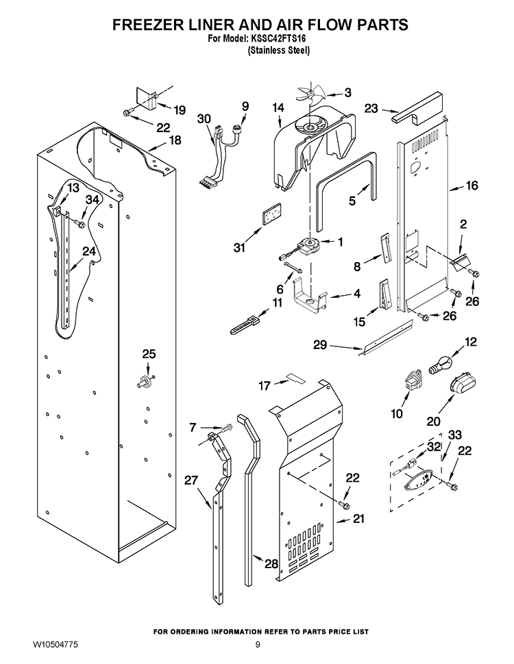 FREEZER LINER AND AIR FLOW PARTS Diagram and Parts List for KSSC42FTS16  KitchenAid Refrigerator