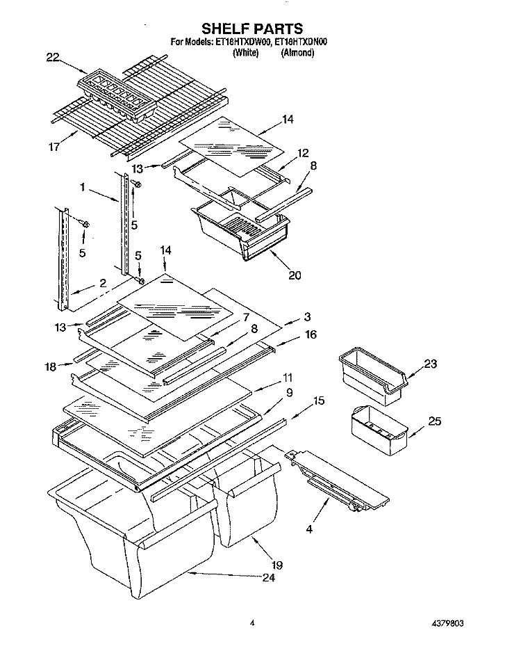 SHELF Diagram and Parts List for ET18HTXDW00  Whirlpool Refrigerator