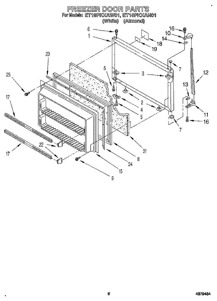 FREEZER DOOR Diagram and Parts List for ET18PKXAN01  Whirlpool Refrigerator