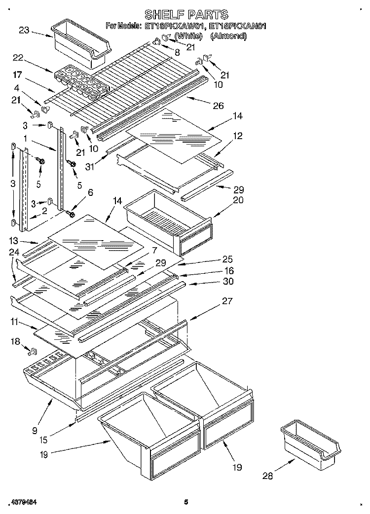 SHELF Diagram and Parts List for ET18PKXAN01  Whirlpool Refrigerator