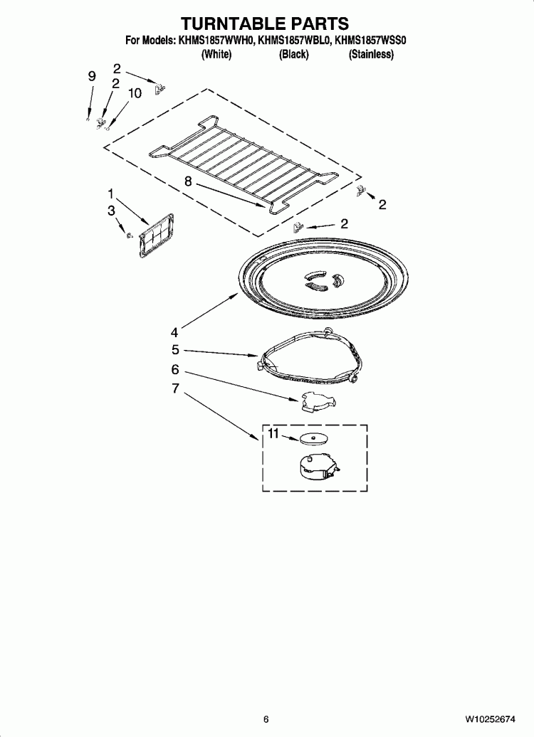 TURNTABLE PARTS Diagram and Parts List for KHMS1857WBL0  KitchenAid Microwave