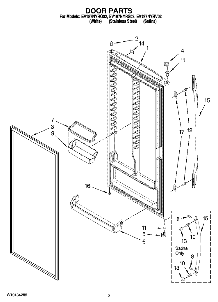 DOOR PARTS Diagram and Parts List for EV187NYRQ02  Whirlpool Freezer
