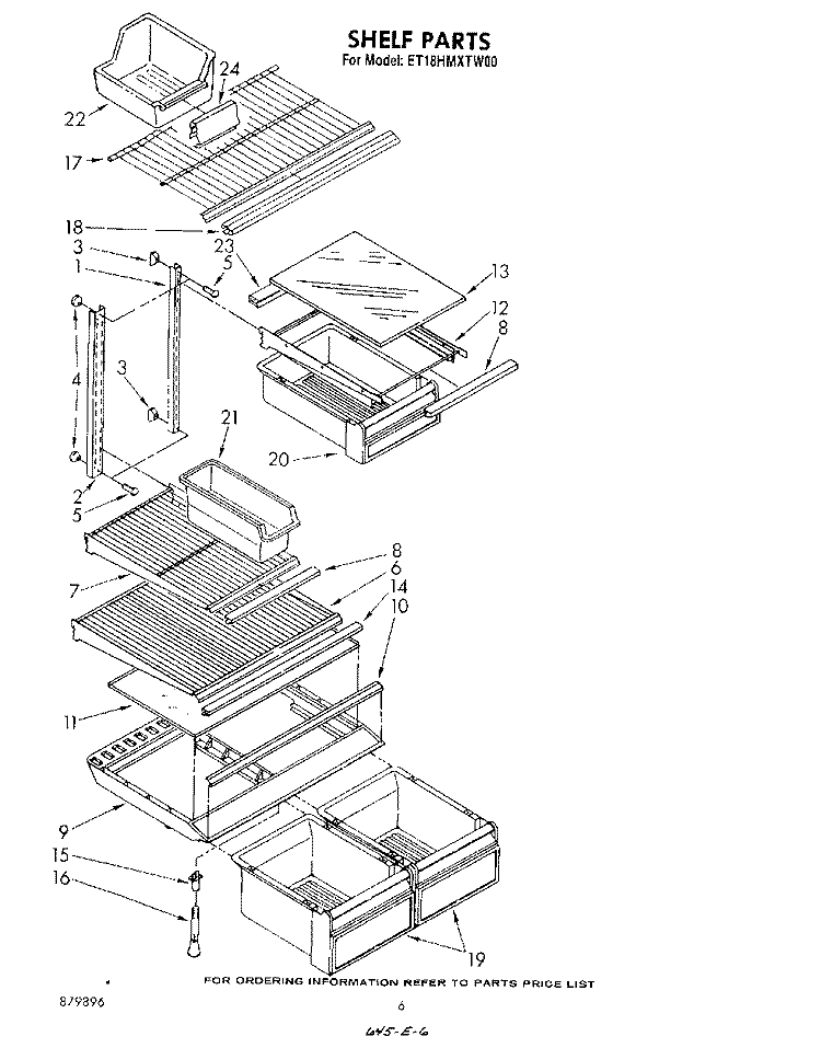 SHELF Diagram and Parts List for ET18HMXTF00  Whirlpool Refrigerator