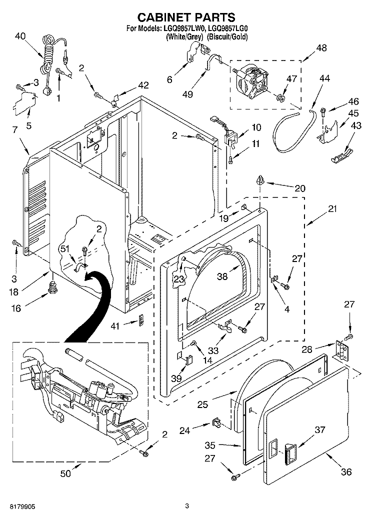 CABINET Diagram and Parts List for LGQ9857LG0  Whirlpool Dryer