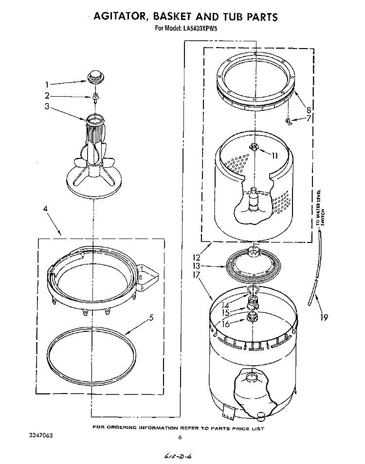 AGITATOR, BASKET AND TUB Diagram and Parts List for LA5430XPW5  Whirlpool Washer