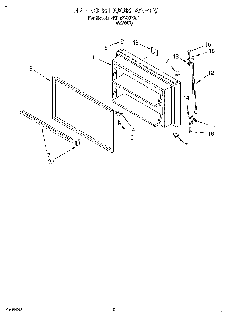 FREEZER DOOR Diagram and Parts List for 7ET18ZKXDN01  Whirlpool Refrigerator