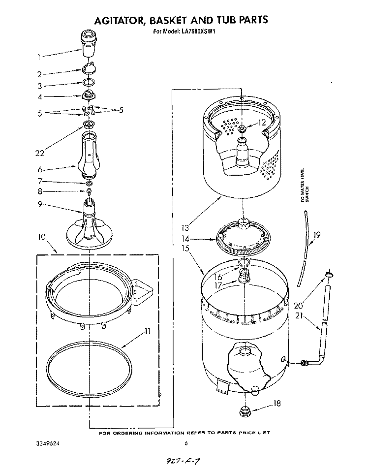 AGITATOR, BASKET AND TUB Diagram and Parts List for LA7680XSW1  Whirlpool Washer