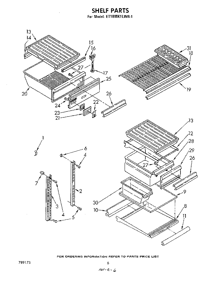 SHELF Diagram and Parts List for ET18MK1LWR1  Whirlpool Refrigerator