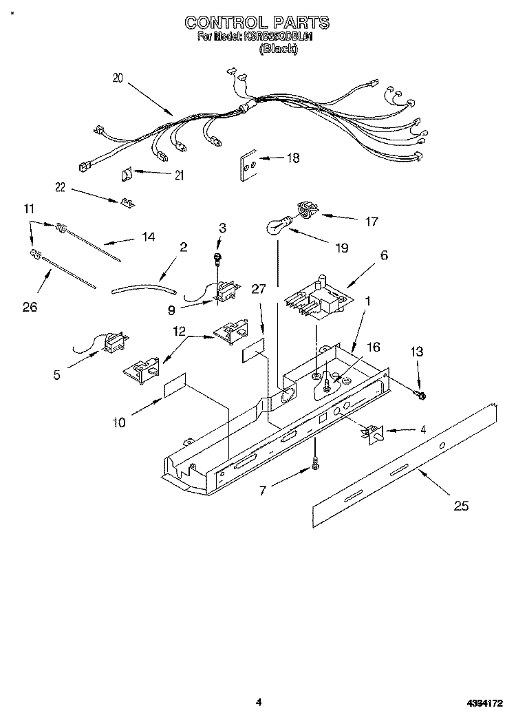 CONTROL Diagram and Parts List for KSRB25QDBL01  KitchenAid Refrigerator