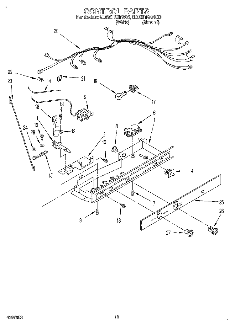CONTROL, LIT/OPTIONAL Diagram and Parts List for 8ED20TKXFW00  Whirlpool Refrigerator