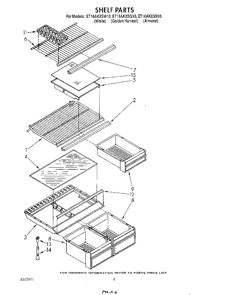 SHELF Diagram and Parts List for ET16AKXSW10  Whirlpool Refrigerator
