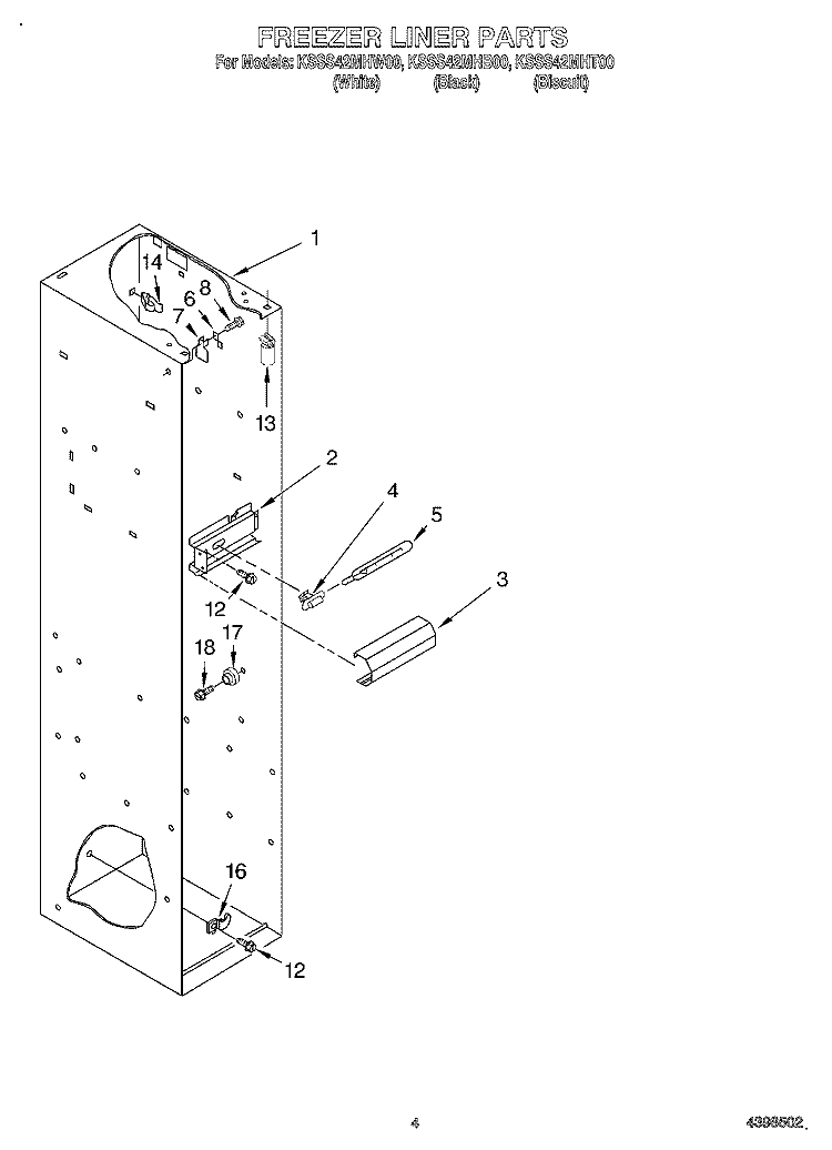 FREEZER LINER Diagram and Parts List for KSSS42MHT00  KitchenAid Refrigerator