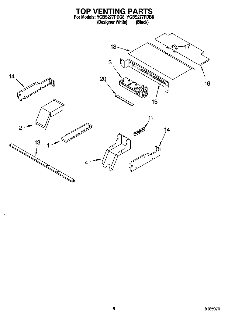 TOP VENTING PARTS, OPTIONAL PARTS Diagram and Parts List for YGBS277PDQ8  Whirlpool Wall Oven