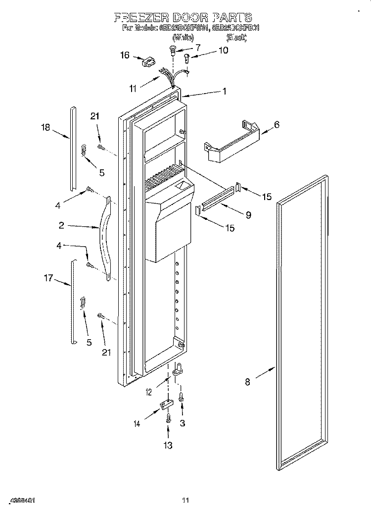 FREEZER DOOR Diagram and Parts List for 6ED25DQXFB01  Whirlpool Refrigerator