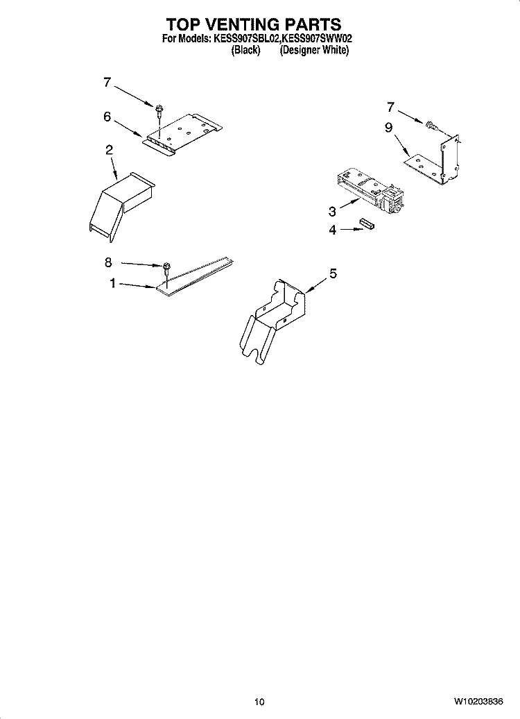 TOP VENTING PARTS Diagram and Parts List for KESS907SBL02  KitchenAid Range