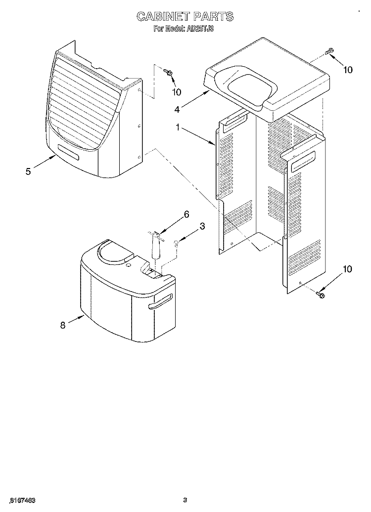 SECTION Diagram and Parts List for AD25TJ3  Whirlpool Dehumidifier