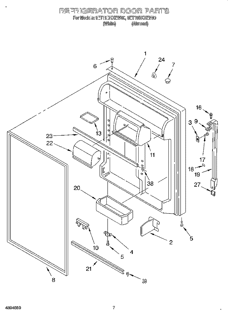 REFRIGERATOR DOOR Diagram and Parts List for 9ET19DKXEN00  Whirlpool Refrigerator