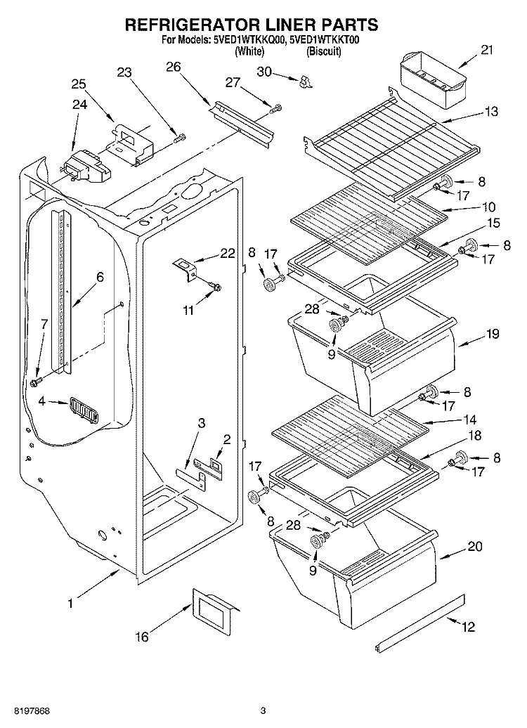 REFRIGERATOR LINER Diagram and Parts List for 5VED1WTKKQ00  Whirlpool Refrigerator