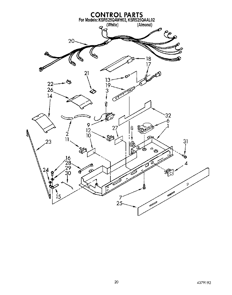 CONTROL Diagram and Parts List for KSRS25QAAL02  KitchenAid Refrigerator