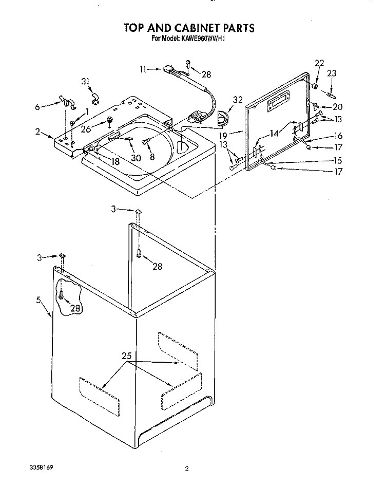 TOP AND CABINET, LIT/OPTIONAL Diagram and Parts List for KAWE960WWH1  Whirlpool Washer