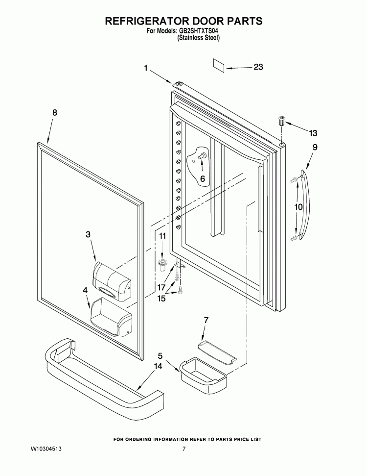 REFRIGERATOR DOOR PARTS Diagram and Parts List for GB2SHTXTS04  Whirlpool Refrigerator