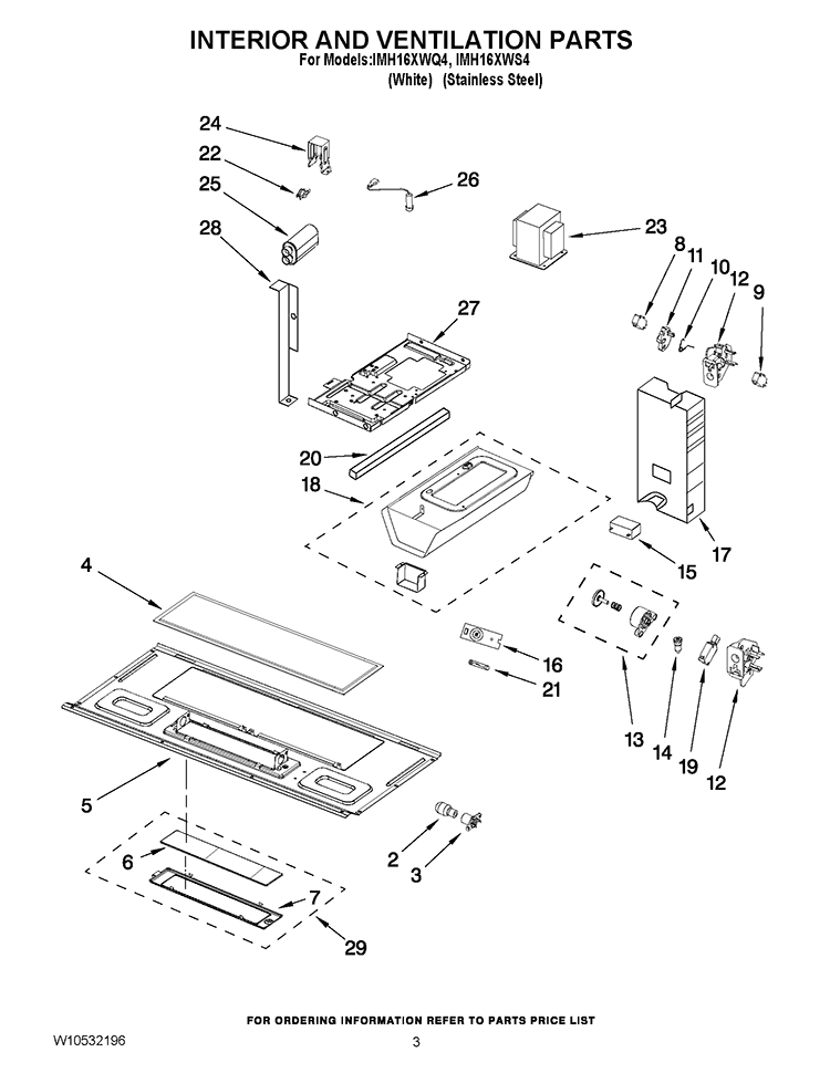 INTERIOR AND VENTILATION PARTS Diagram and Parts List for IMH16XWQ4  Whirlpool Microwave