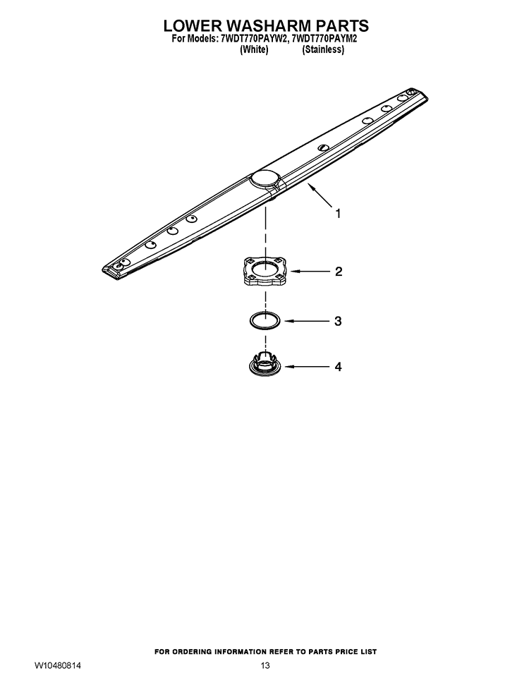 LOWER WASHARM PARTS Diagram and Parts List for 7WDT770PAYW2  Whirlpool Dishwasher