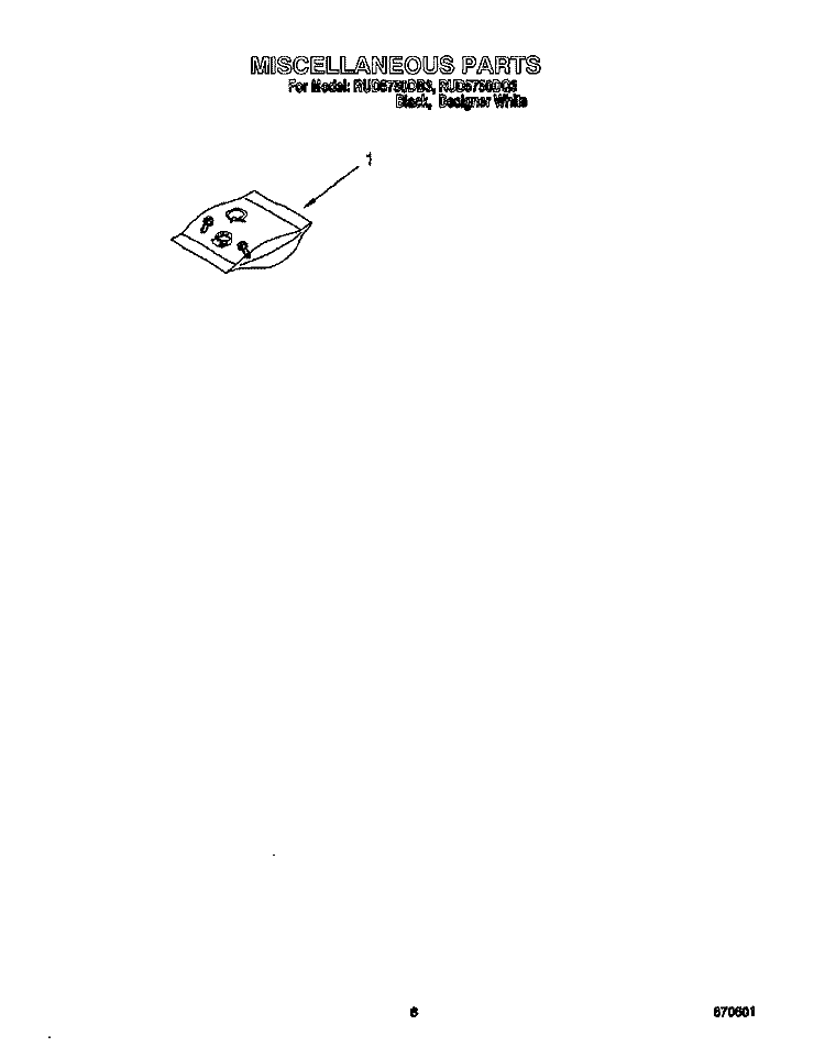 MISCELLANEOUS, LIT/OPTIONAL Diagram and Parts List for RUD5750DB3  Roper Dishwasher