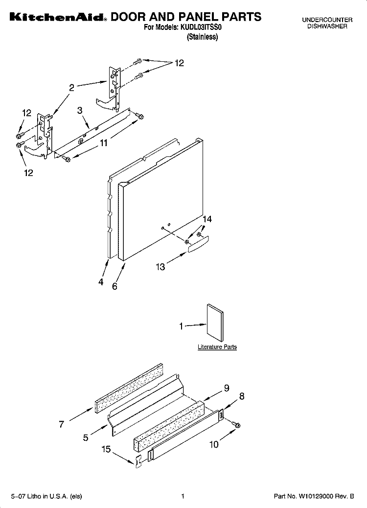 DOOR AND PANEL PARTS Diagram and Parts List for KUDL03ITSS0  KitchenAid Dishwasher