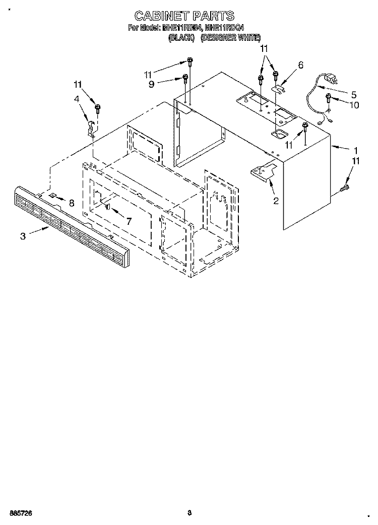 CABINET Diagram and Parts List for MHE11RDQ4  Roper Microwave