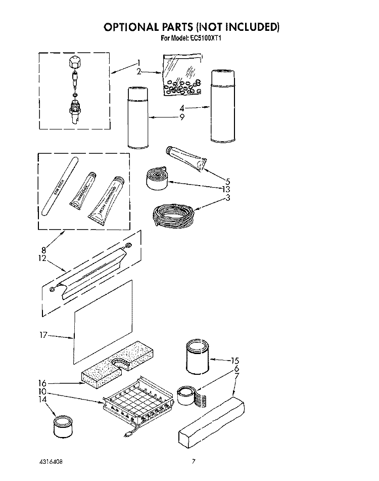 OPTIONAL Diagram and Parts List for EC5100XT1  Whirlpool Ice Maker