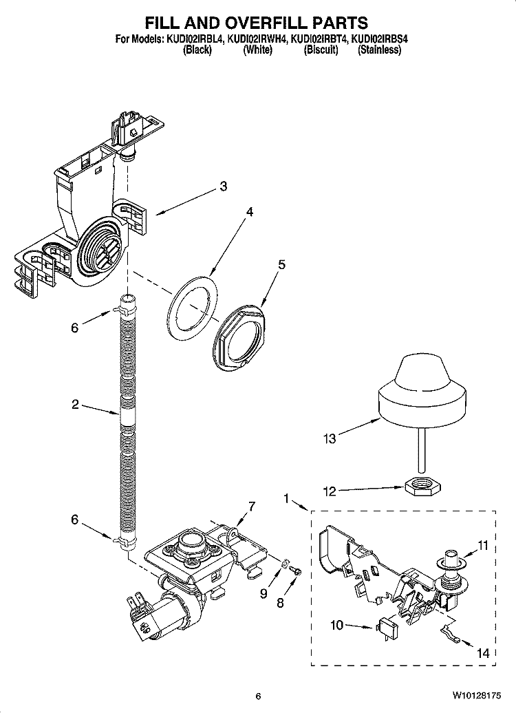 FILL AND OVERFILL PARTS Diagram and Parts List for KUDI02IRWH4  KitchenAid Dishwasher