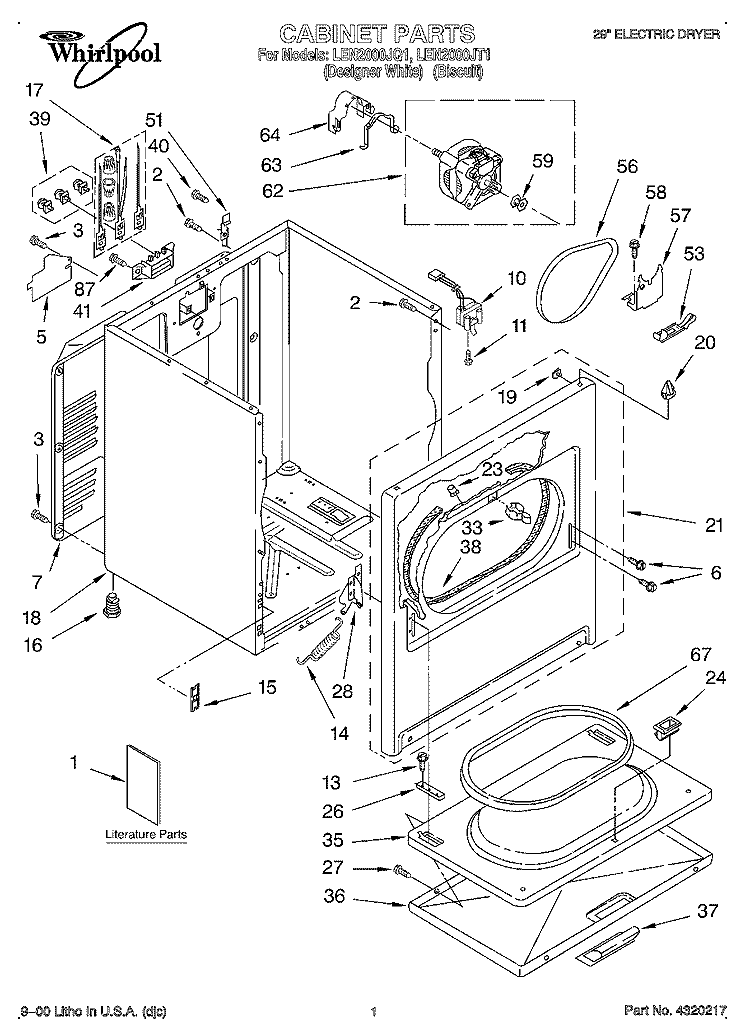 SECTION Diagram and Parts List for LEN2000JT1  Whirlpool Dryer