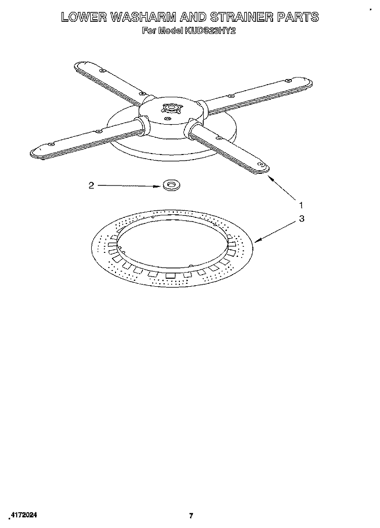 LOWER WASHARM AND STRAINER Diagram and Parts List for KUDS23HY2  KitchenAid Dishwasher