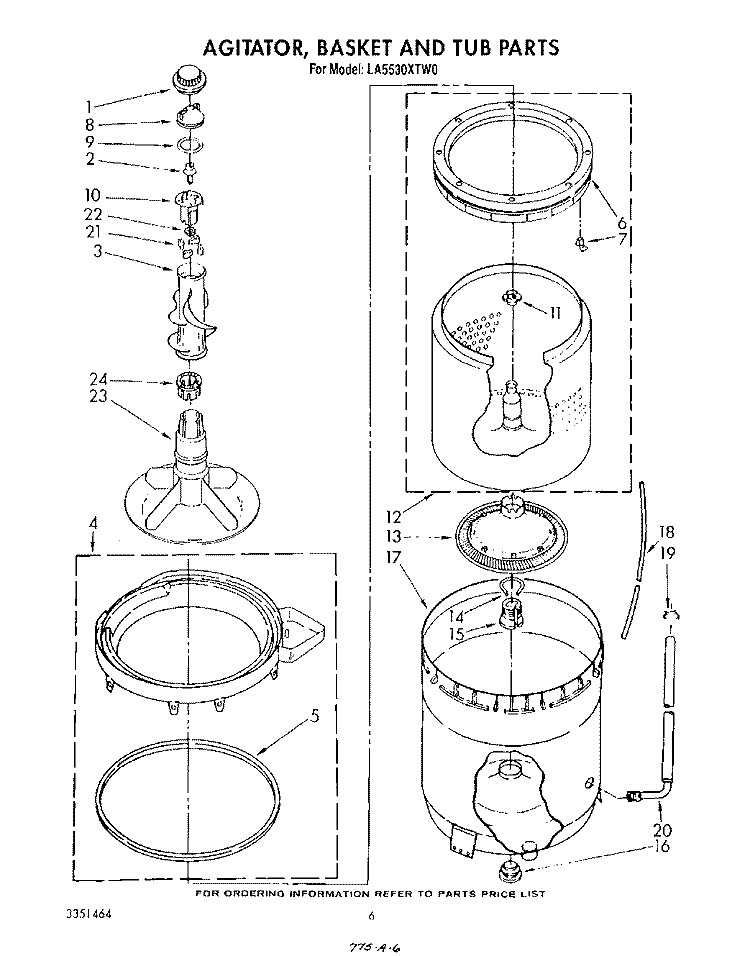 AGITATOR, BASKET AND TUB Diagram and Parts List for LA5530XTW0  Whirlpool Washer