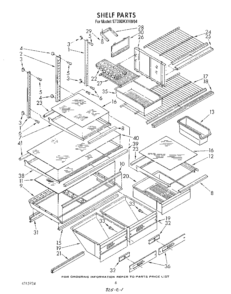 SHELF , LIT/OPTIONAL Diagram and Parts List for ET20DKXVW04  Whirlpool Refrigerator