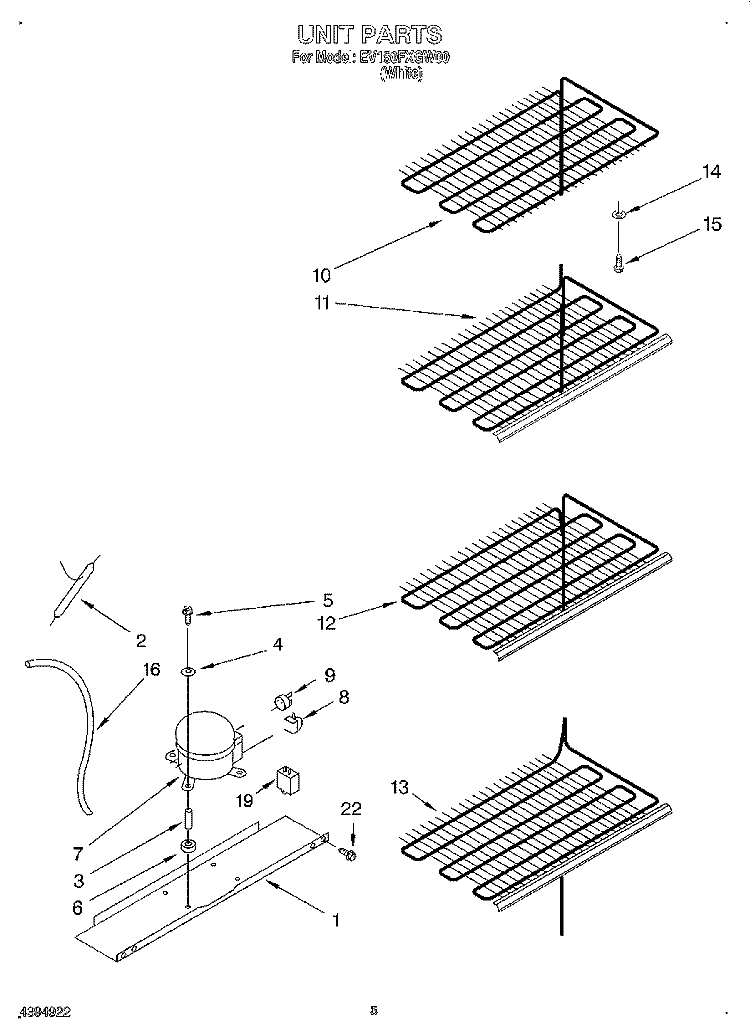 UNIT Diagram and Parts List for EV150FXGW00  Whirlpool Freezer