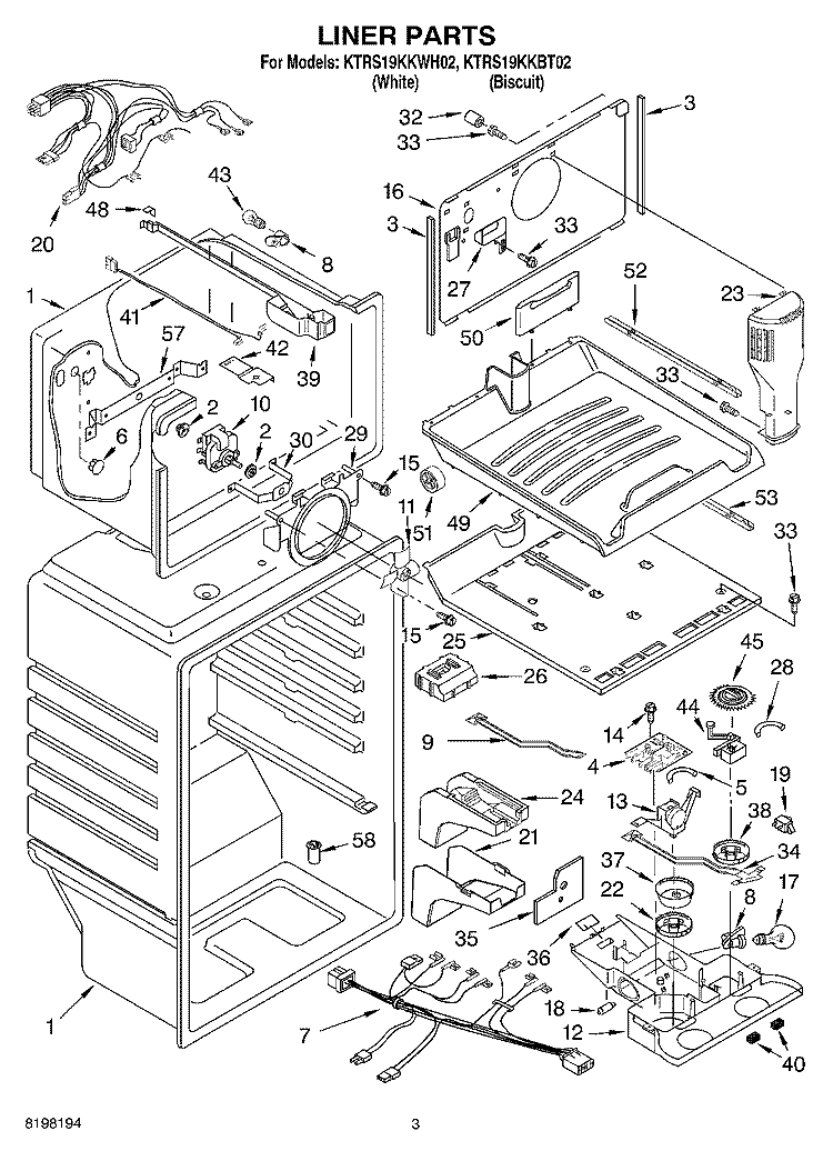 LINER Diagram and Parts List for KTRS19KKBT02  KitchenAid Refrigerator