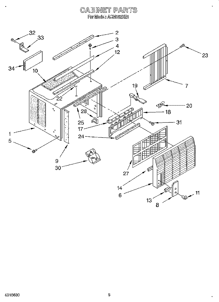 CABINET Diagram and Parts List for ACM052XE1  Whirlpool Air Conditioner